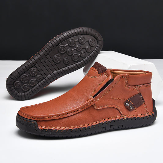 Flat Handmade Leather Shoes Spring High-top Plus Size