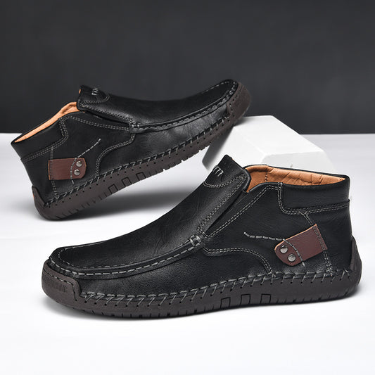Flat Handmade Leather Shoes Spring High-top Plus Size